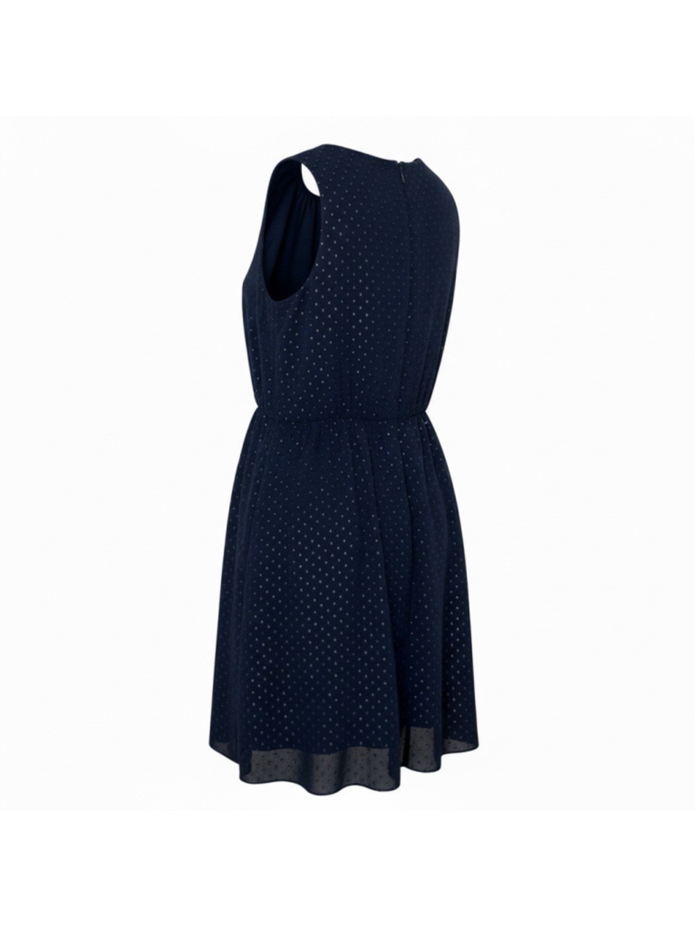 J.Crew Navy Gold Swiss Dot Fit Flare Dress12 Neck Sleevless Lined Mini Workwear - Picture 2 of 13